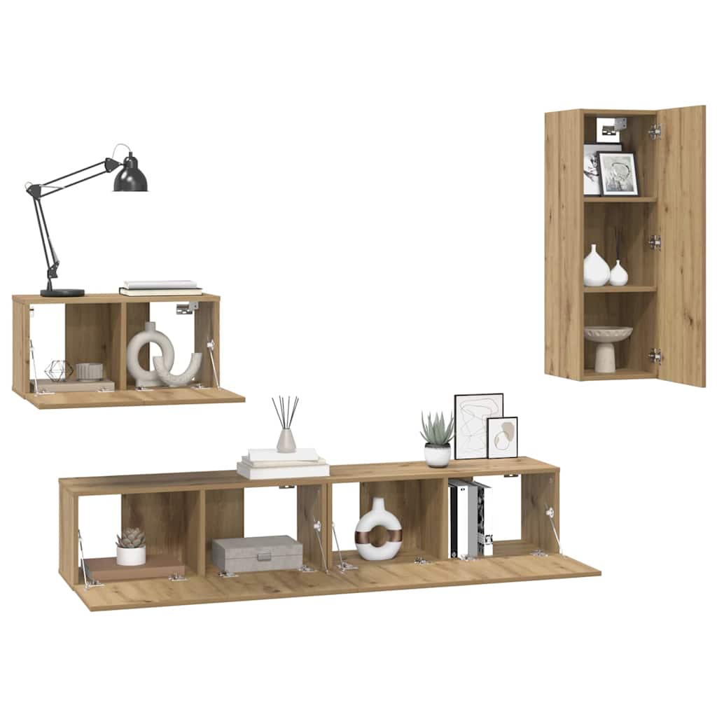 Wand-TV-Schrank Wandmontiert 4 pcs Artisan-Eiche Holzwerkstoff