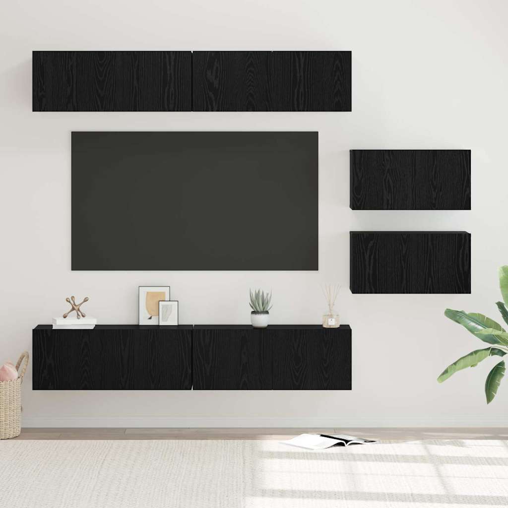 TV-Schrankset 6 pcs Schwarz Eichen-Optik Holzwerkstoff