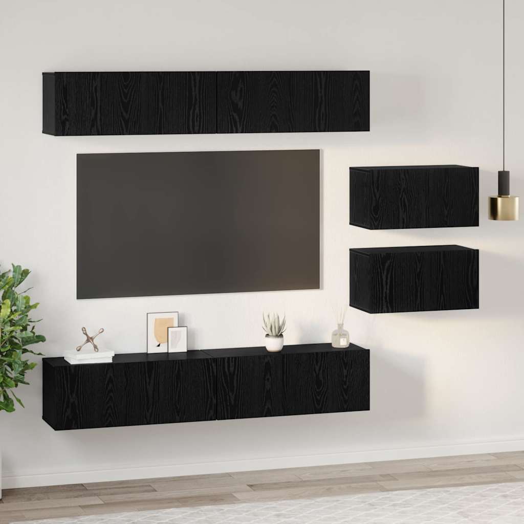 TV-Schrankset 6 pcs Schwarz Eichen-Optik Holzwerkstoff
