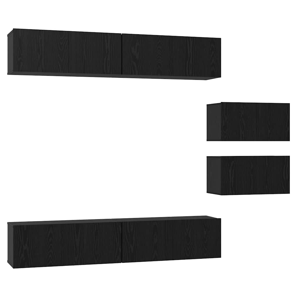 TV-Schrankset 6 pcs Schwarz Eichen-Optik Holzwerkstoff
