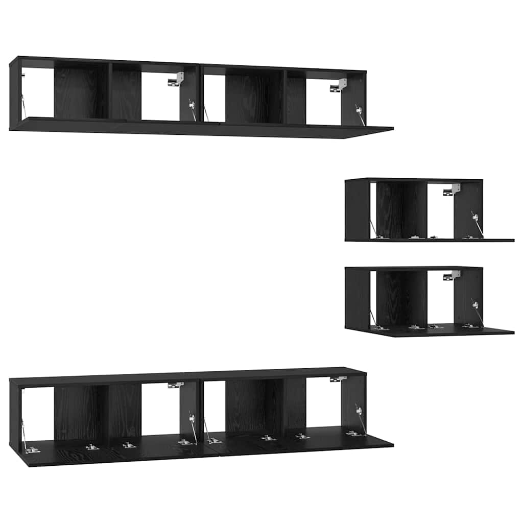 TV-Schrankset 6 pcs Schwarz Eichen-Optik Holzwerkstoff