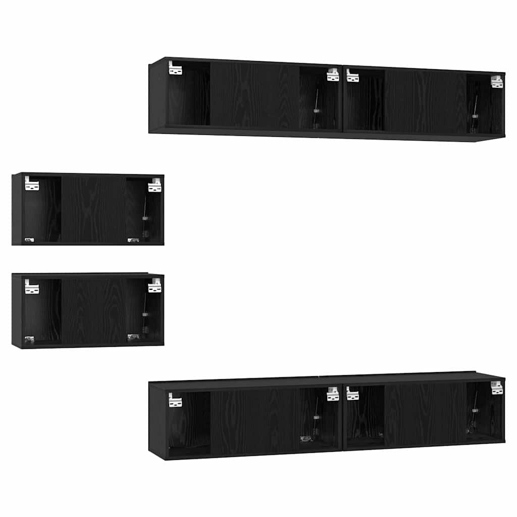 TV-Schrankset 6 pcs Schwarz Eichen-Optik Holzwerkstoff