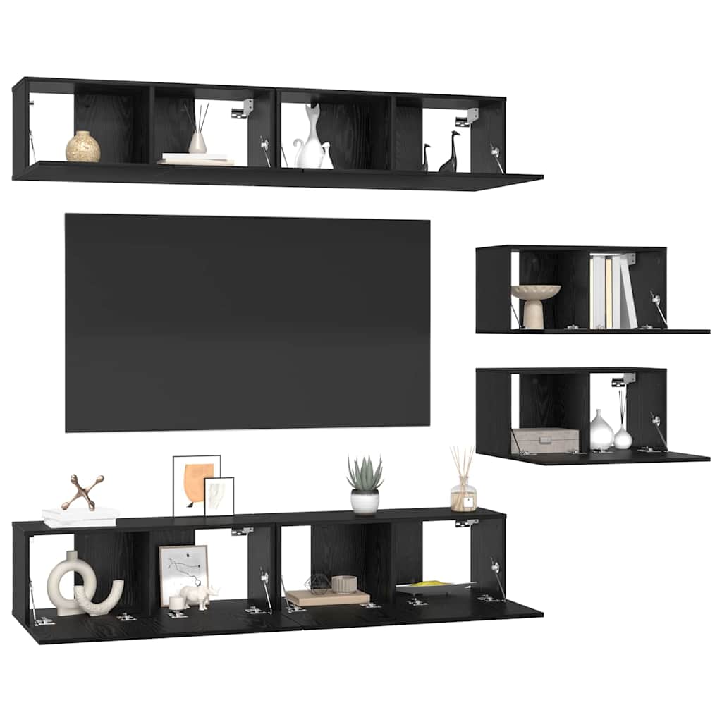 TV-Schrankset 6 pcs Schwarz Eichen-Optik Holzwerkstoff