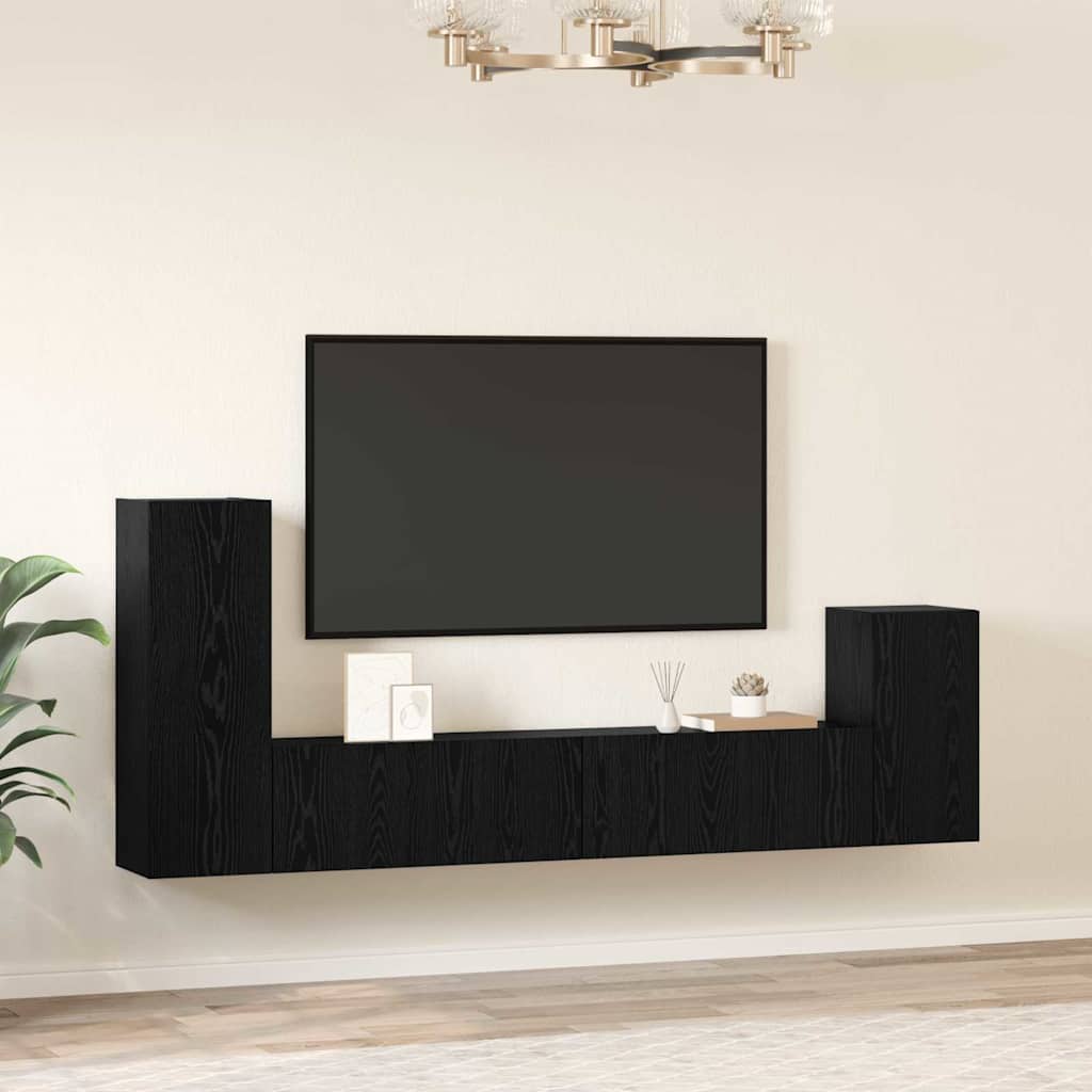 Wand-TV-Schrank 3 pcs Schwarz Eichen-Optik Holzwerkstoff