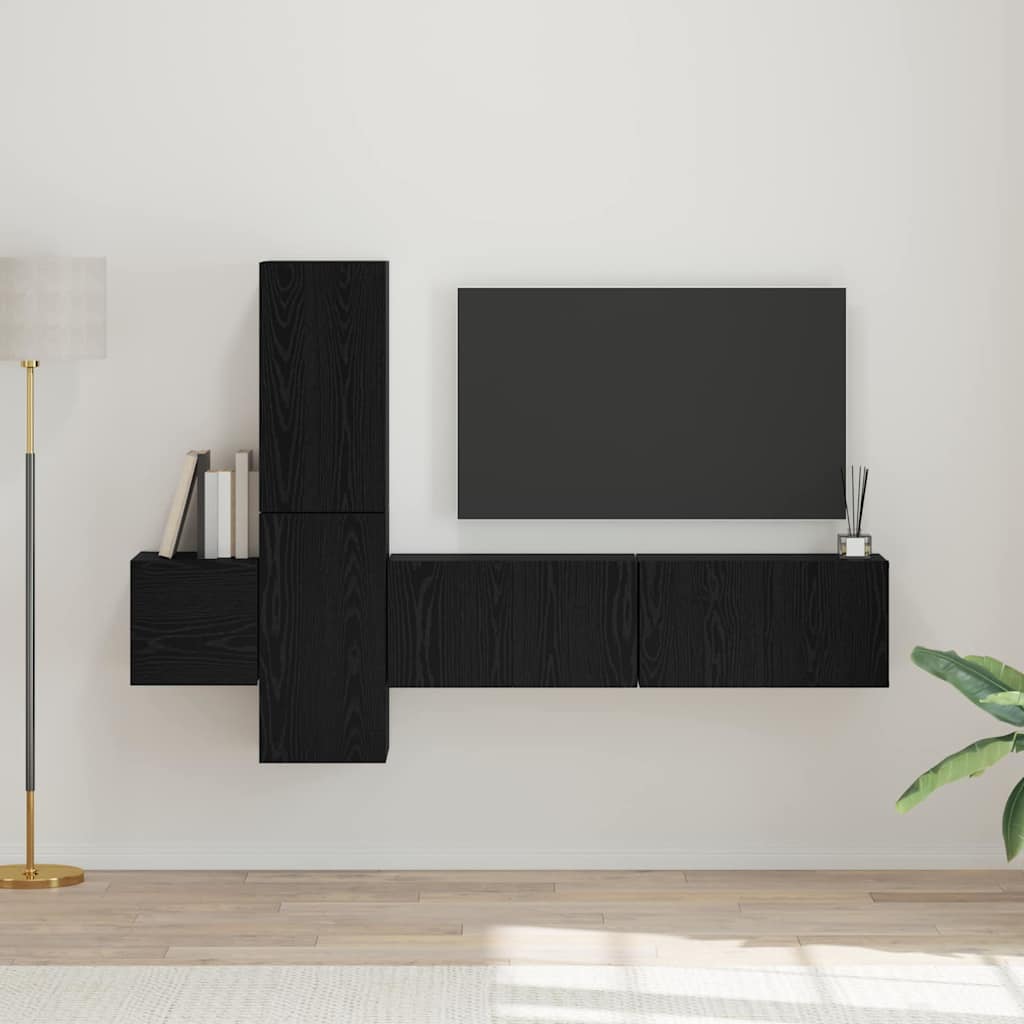 TV-Schrankset 5 pcs Schwarz Eichen-Optik Holzwerkstoff