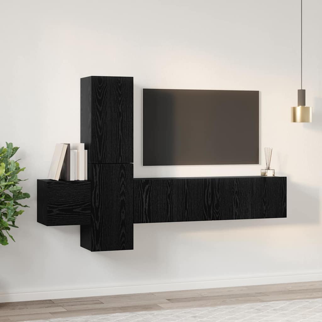 TV-Schrankset 5 pcs Schwarz Eichen-Optik Holzwerkstoff