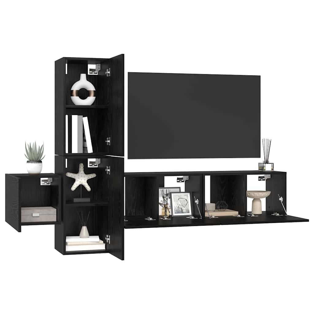 TV-Schrankset 5 pcs Schwarz Eichen-Optik Holzwerkstoff