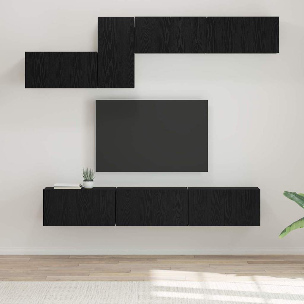 TV-Schrankset 7 pcs Schwarz Eichen-Optik Holzwerkstoff