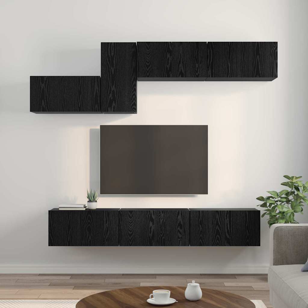 TV-Schrankset 7 pcs Schwarz Eichen-Optik Holzwerkstoff