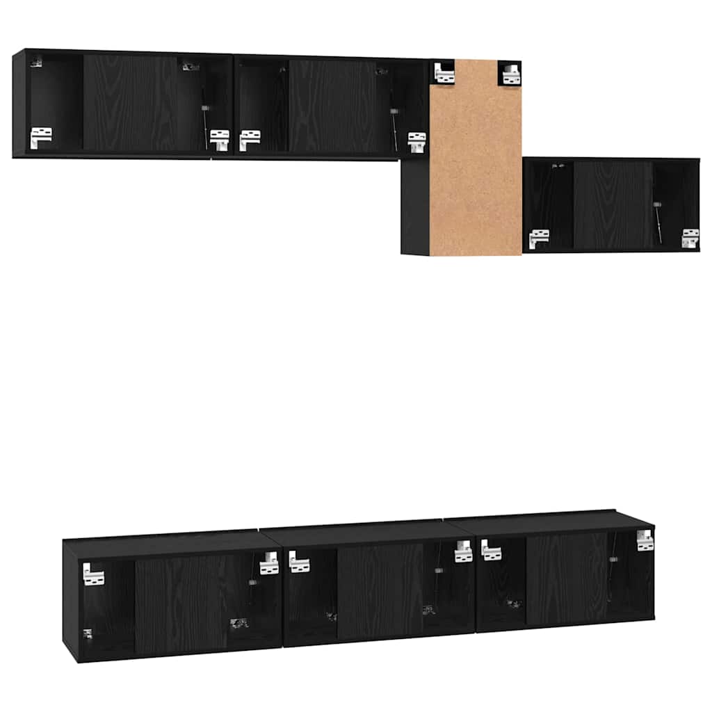 TV-Schrankset 7 pcs Schwarz Eichen-Optik Holzwerkstoff