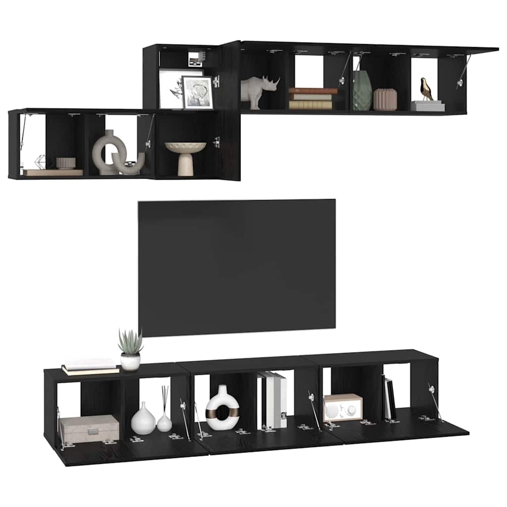 TV-Schrankset 7 pcs Schwarz Eichen-Optik Holzwerkstoff