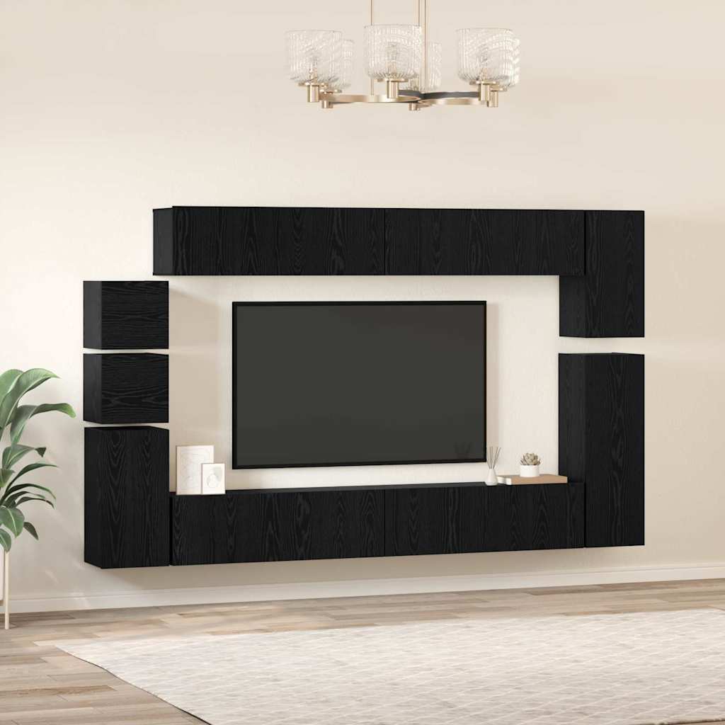 TV-Schrankset 9 pcs Schwarz Eichen-Optik Holzwerkstoff