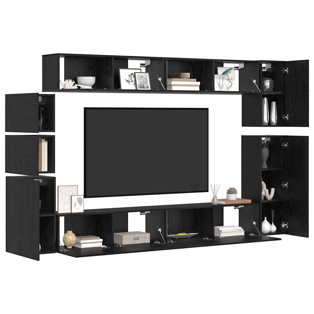 TV-Schrankset 9 pcs Schwarz Eichen-Optik Holzwerkstoff