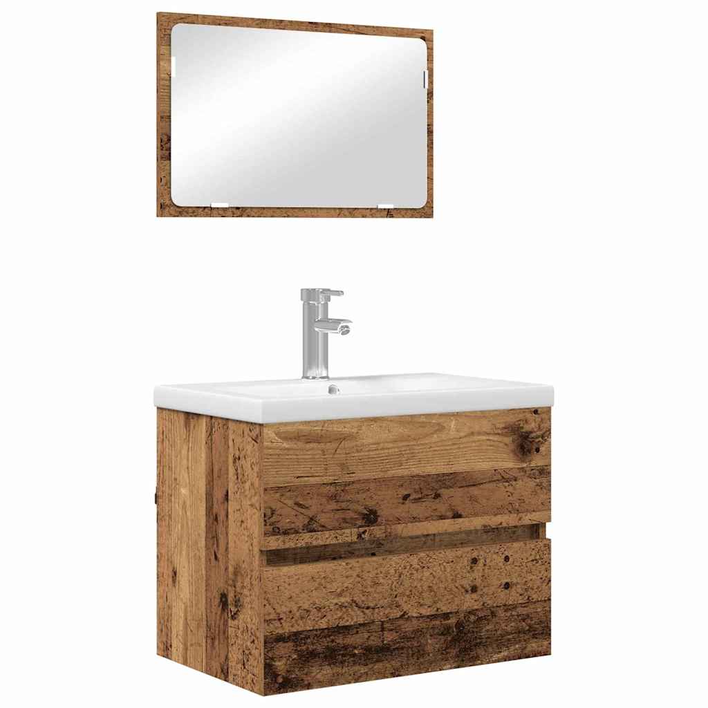 Badezimmermöbel-Set mit Schubladen 3 pcs Altholz Holzwerkstoff