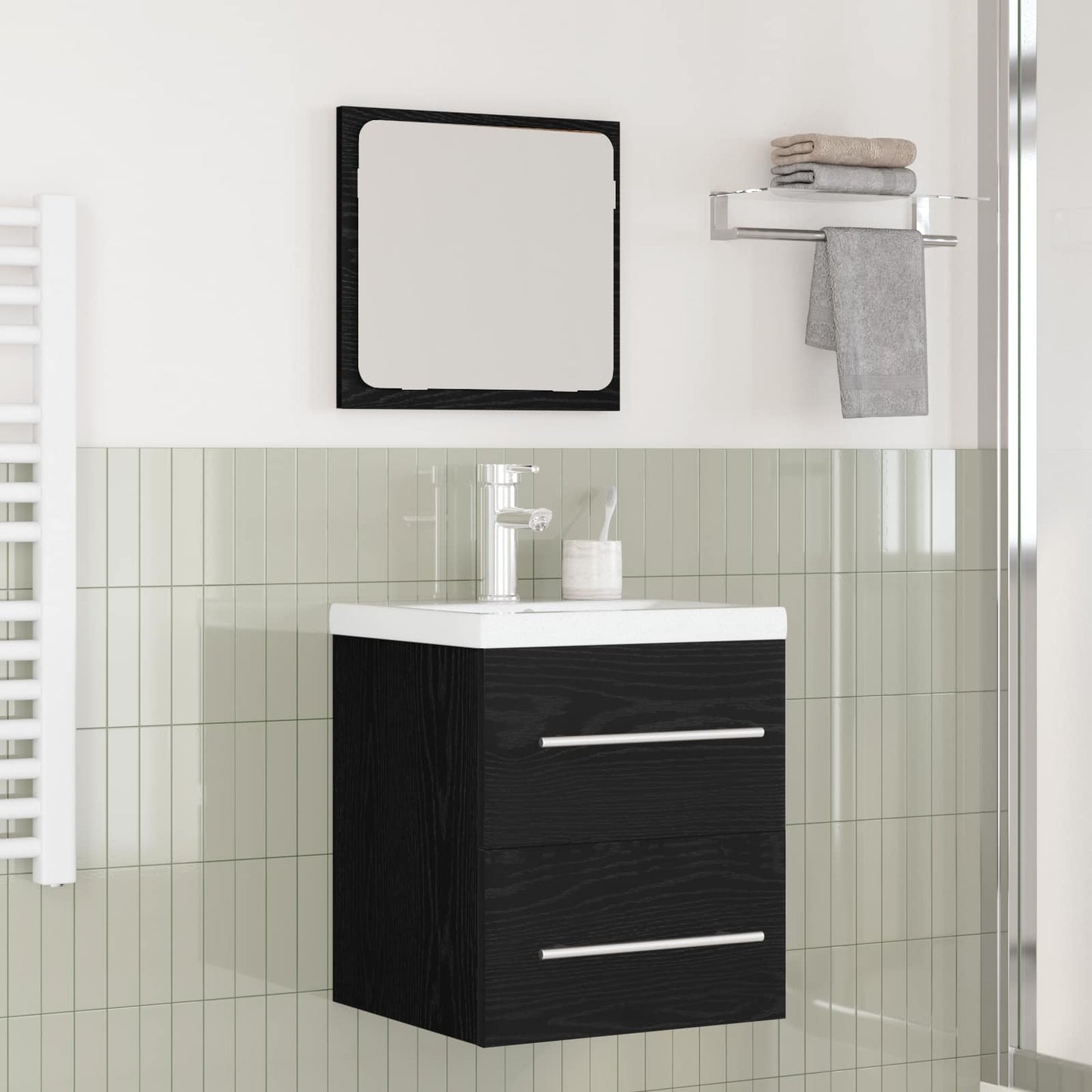 Badezimmermöbel-Set 2 pcs Schwarz Eichen-Optik Holzwerkstoff
