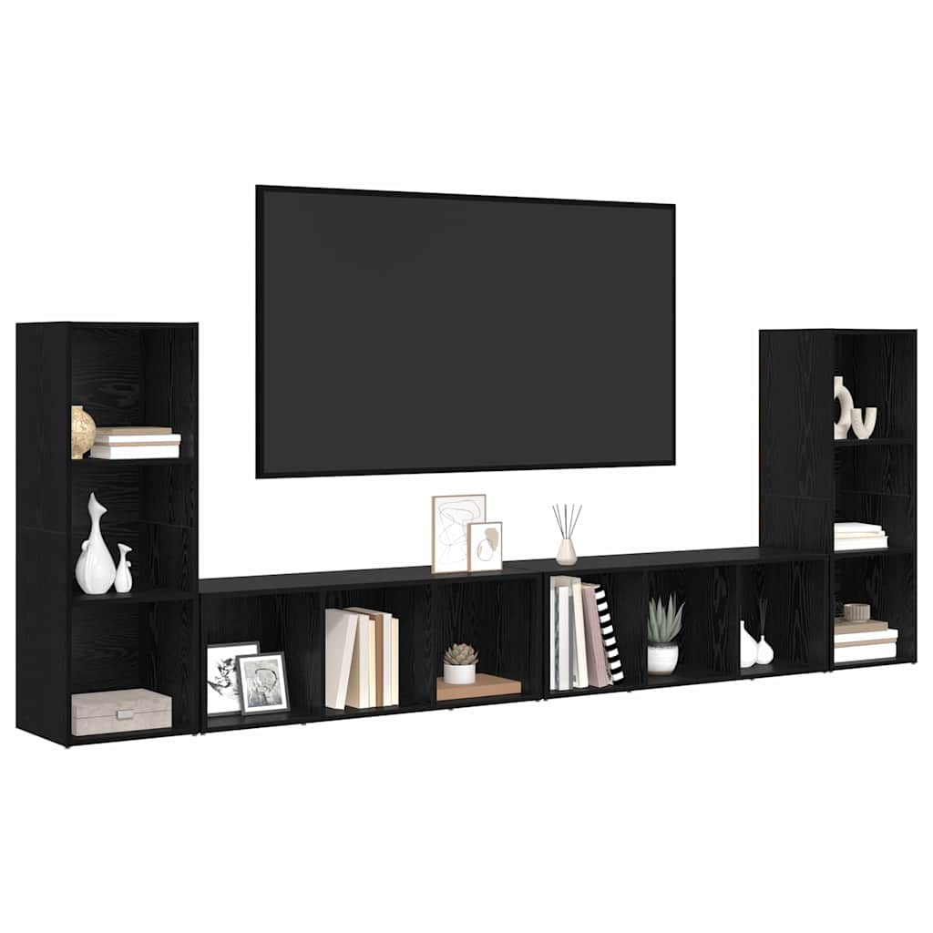 TV-Schrankset 4 pcs Schwarz Eichen-Optik 37 x 35 x 107 cm