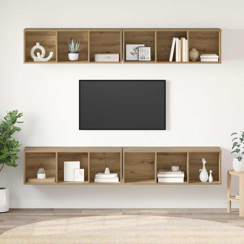 TV-Schrankset Wandmontiert 4 pcs Artisan-Eiche 37 x 37 x 107 cm
