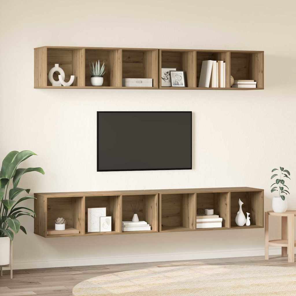 TV-Schrankset Wandmontiert 4 pcs Artisan-Eiche 37 x 37 x 107 cm