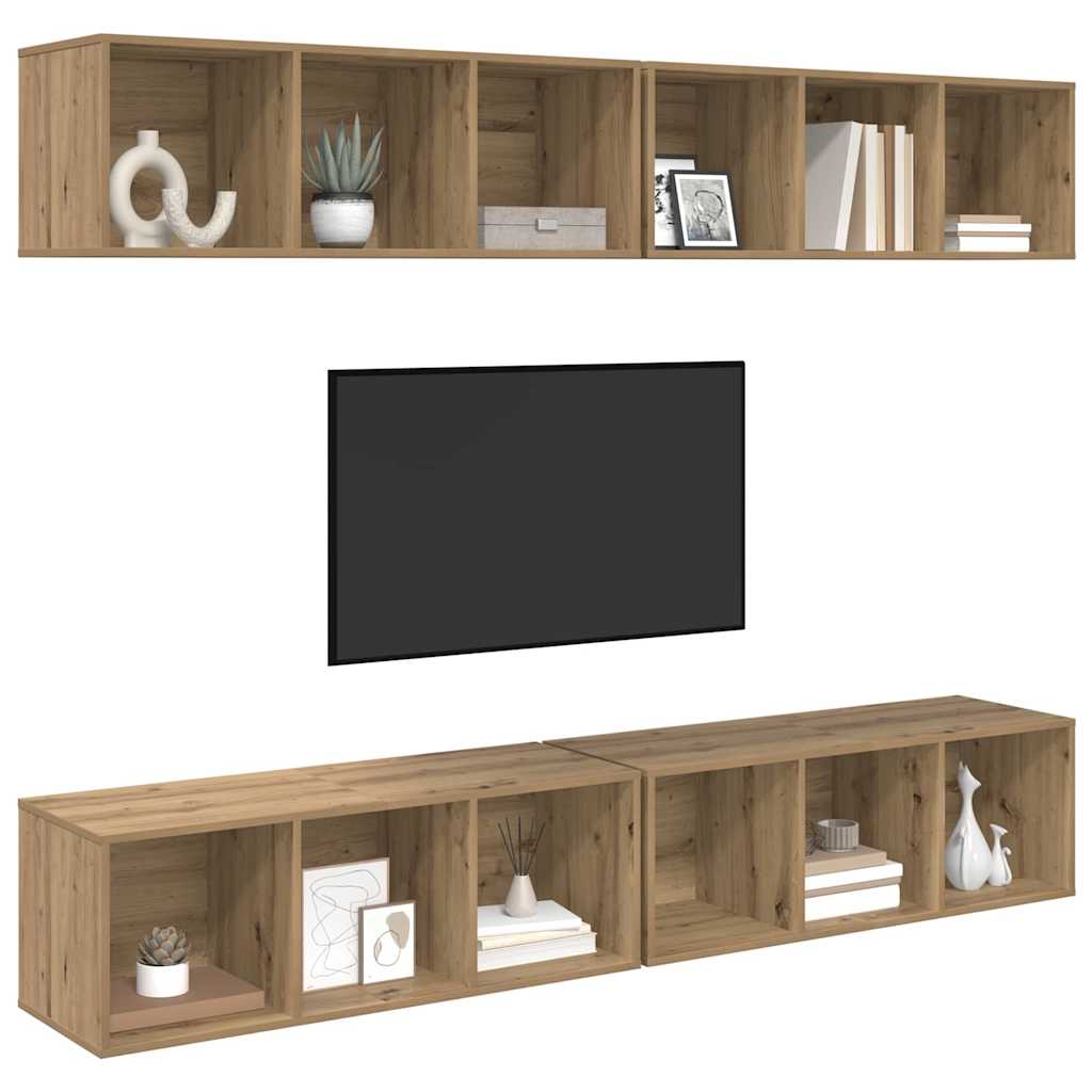 TV-Schrankset Wandmontiert 4 pcs Artisan-Eiche 37 x 37 x 107 cm