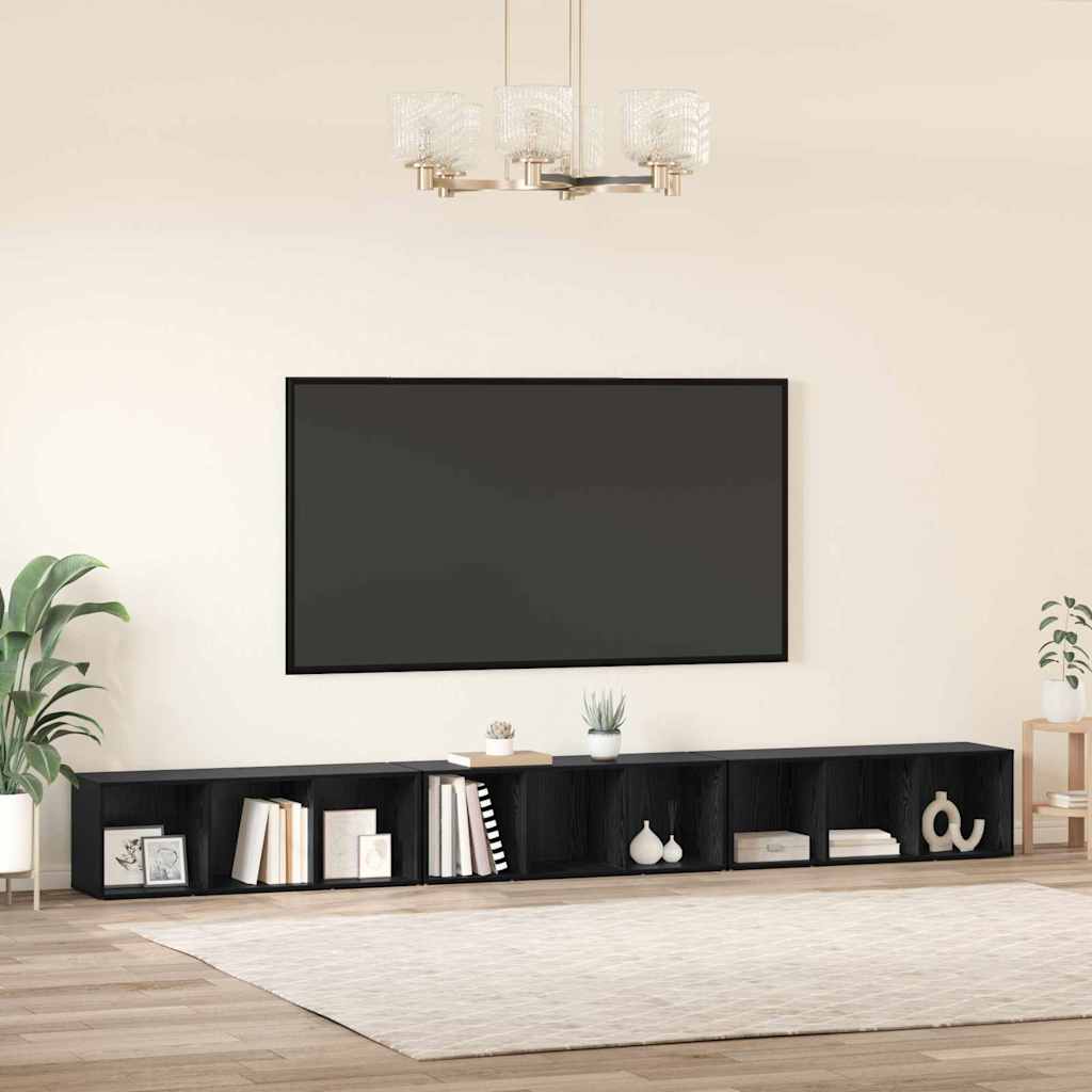 TV-Schrankset 3 pcs Schwarz Eichen-Optik 37 x 35 x 107 cm
