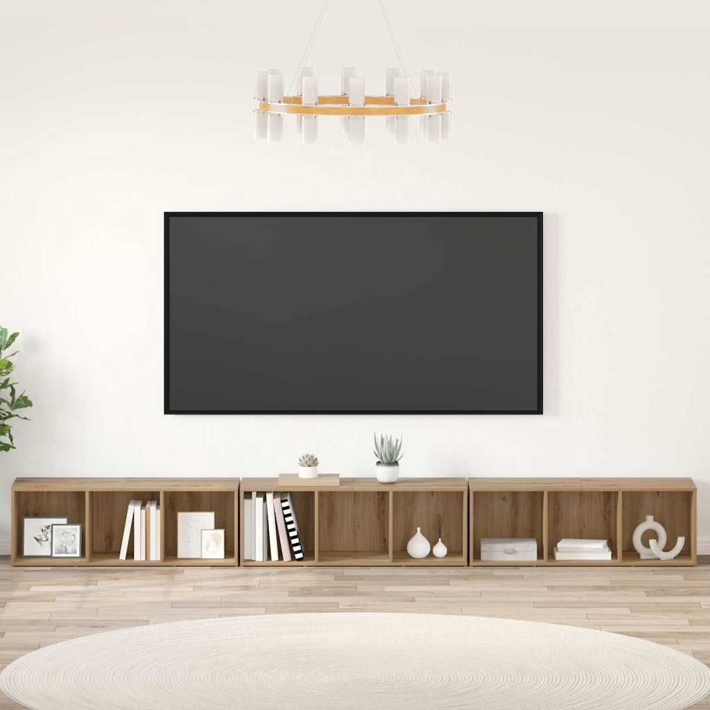 TV-Schrankset Wandmontiert 3 pcs Artisan-Eiche 37 x 35 x 107 cm