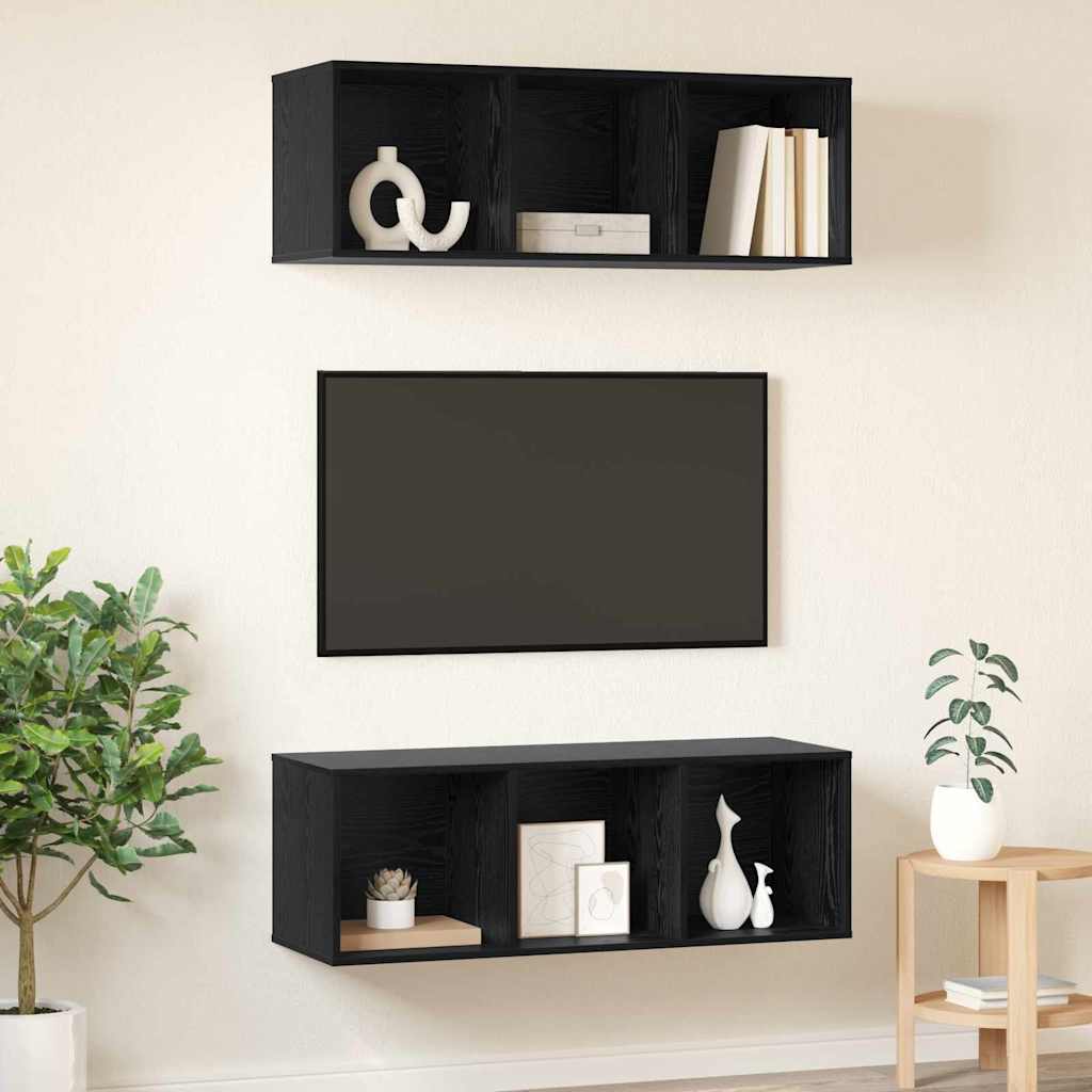 TV-Schrankset 2 pcs Schwarz Eichen-Optik 37 x 37 x 107 cm