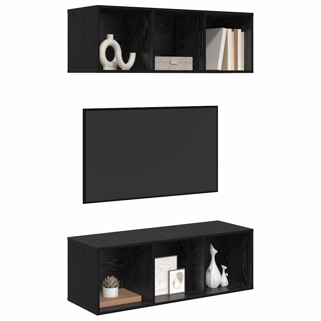 TV-Schrankset 2 pcs Schwarz Eichen-Optik 37 x 37 x 107 cm