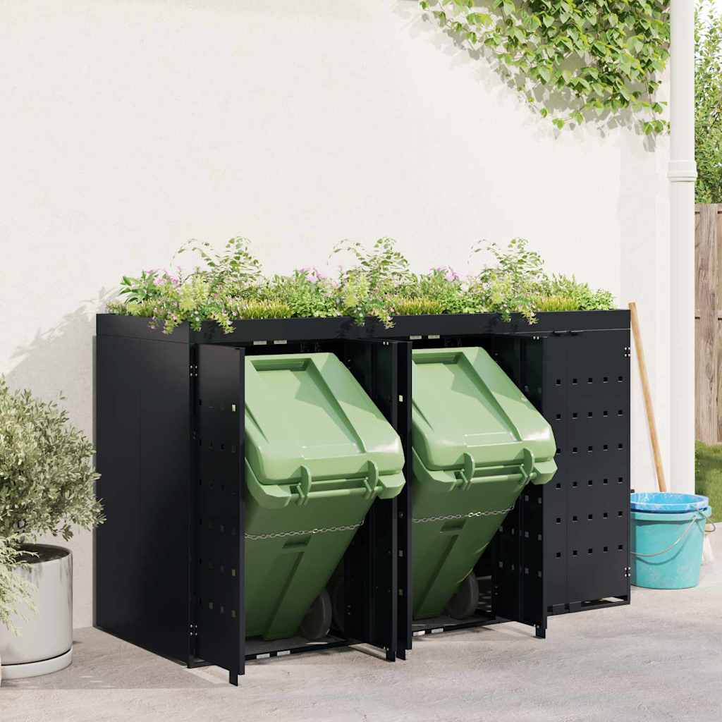 Wagenmüllbehälter für 3 Behälter Schwarz 204 x 77,5 x 121,5 cm