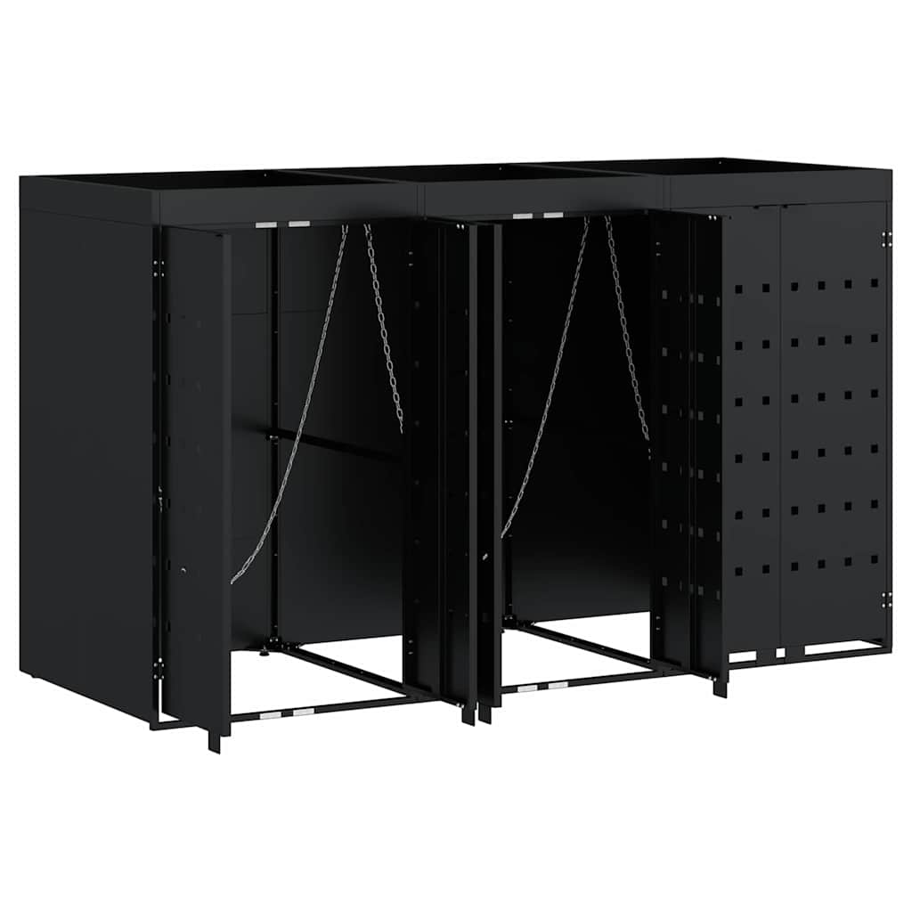 Wagenmüllbehälter für 3 Behälter Schwarz 204 x 77,5 x 121,5 cm