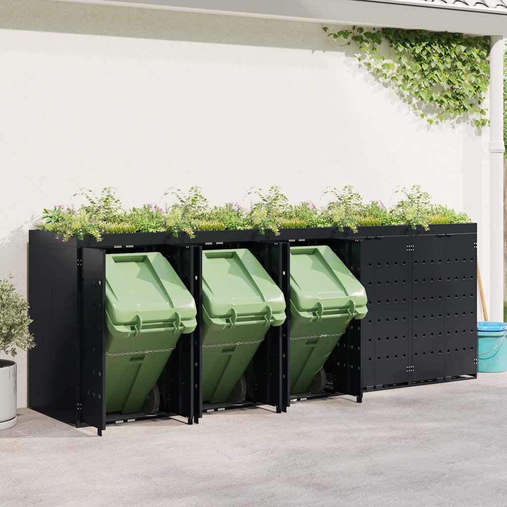 Wagenmüllbehälter für 5 Behälter Schwarz 340 x 77,5 x 121,5 cm