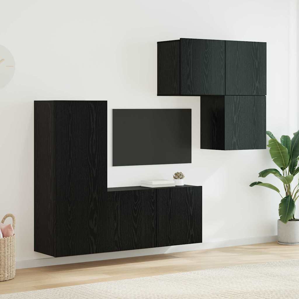 TV-Schränk 4 pcs Schwarz Eichen-Optik Holzwerkstoff
