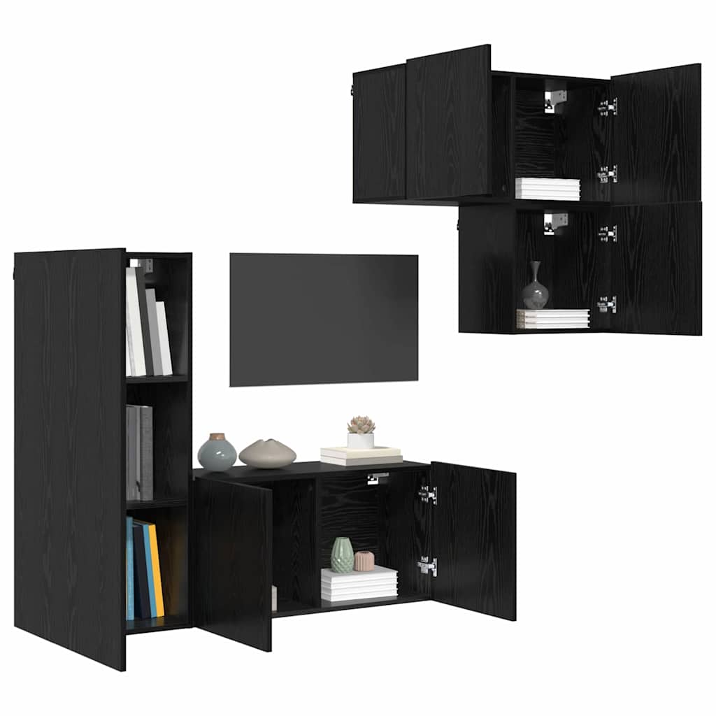 TV-Schränk 4 pcs Schwarz Eichen-Optik Holzwerkstoff