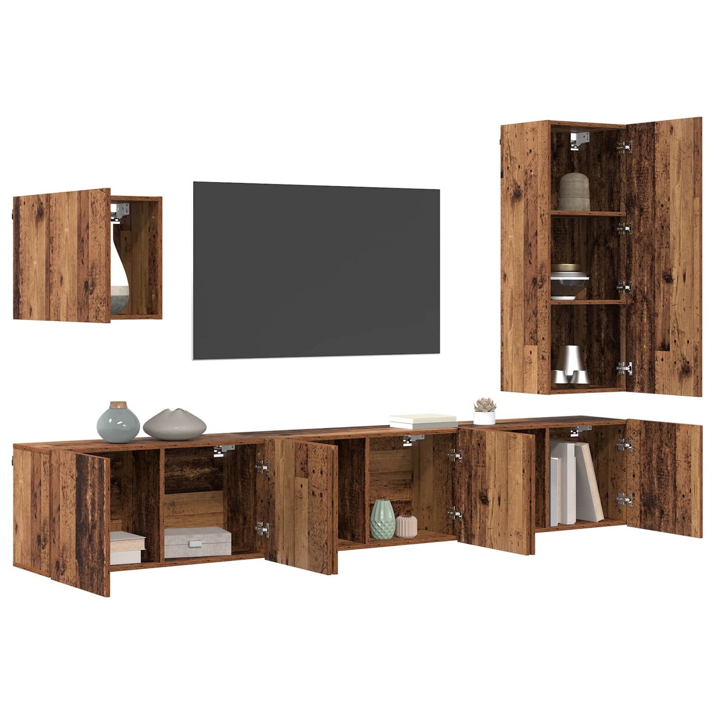 TV-Wandmöbel Wandmontiert 5 pcs Altholz Holzwerkstoff