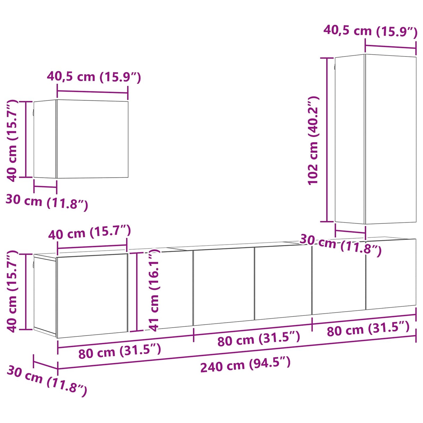 TV-Wandmöbel Wandmontiert 5 pcs Altholz Holzwerkstoff