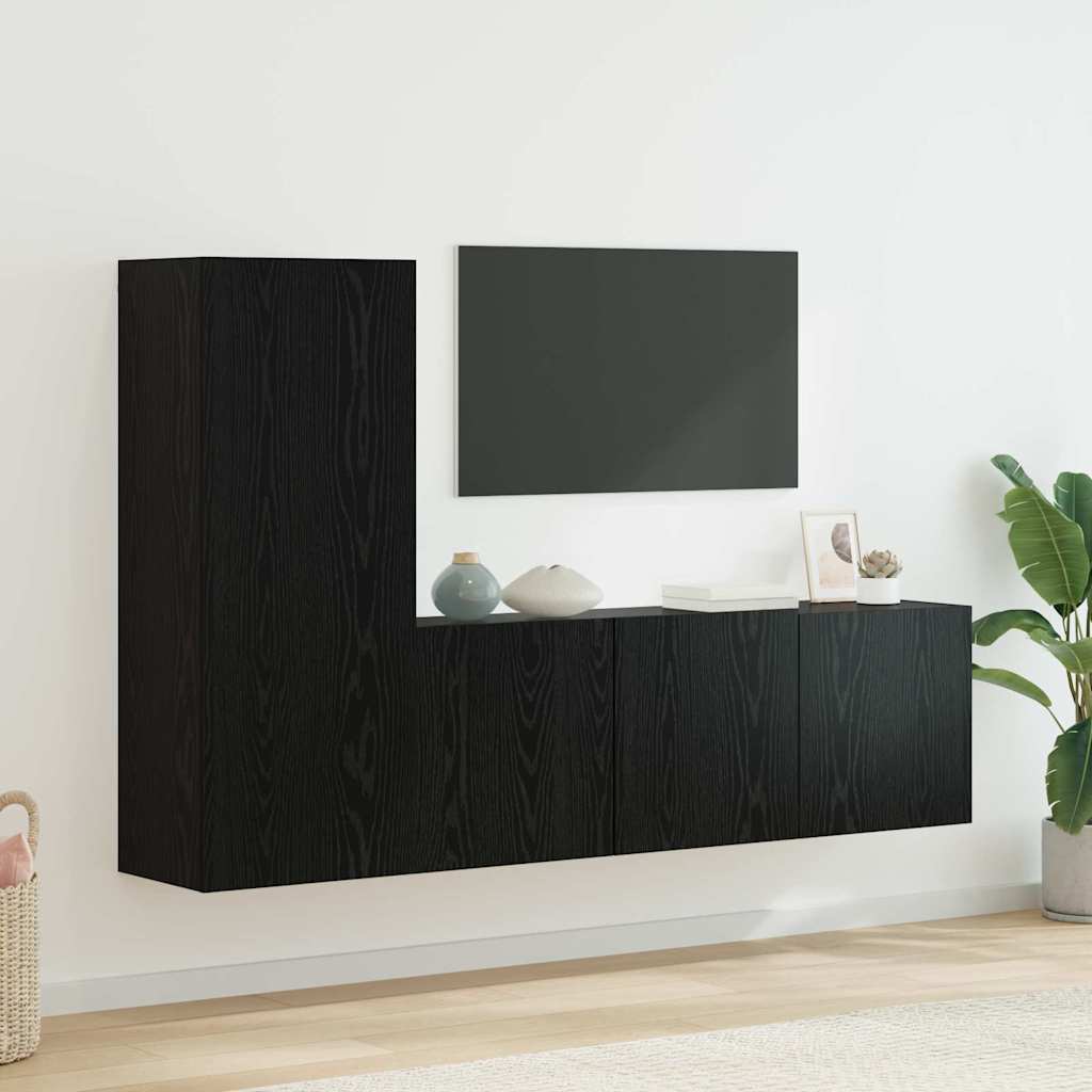 TV-Wandmöbel 5 pcs Schwarz Eichen-Optik Holzwerkstoff