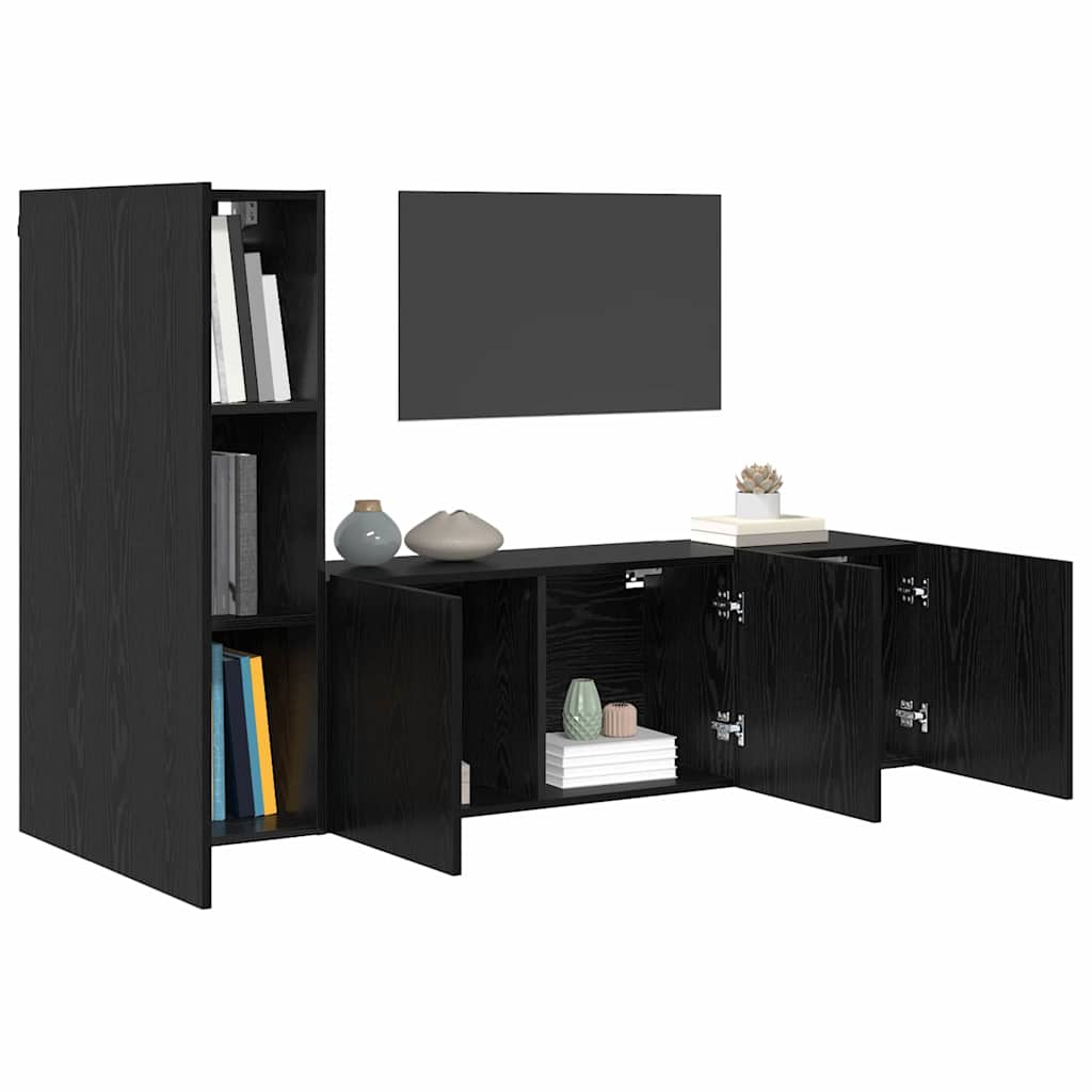 TV-Wandmöbel 5 pcs Schwarz Eichen-Optik Holzwerkstoff