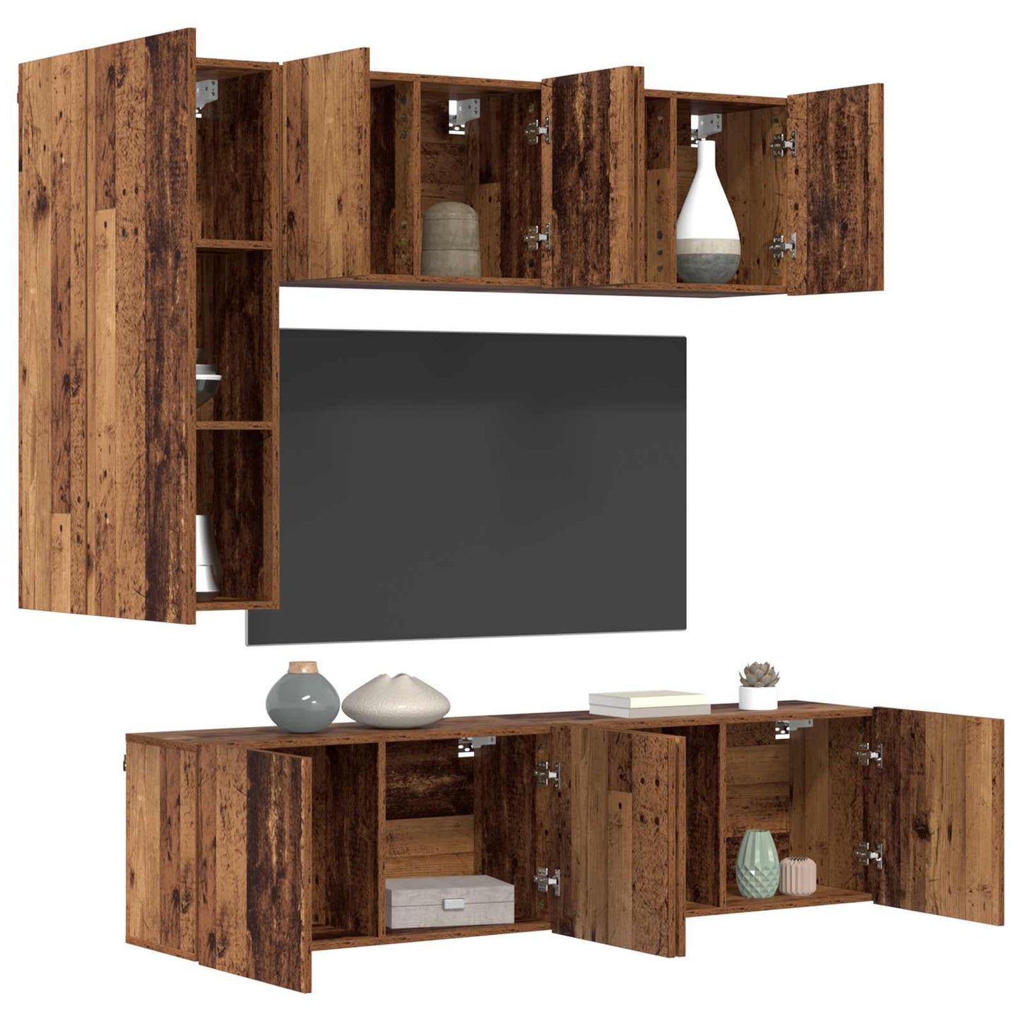 TV-Wandmöbel Wandmontiert 5 pcs Altholz Holzwerkstoff