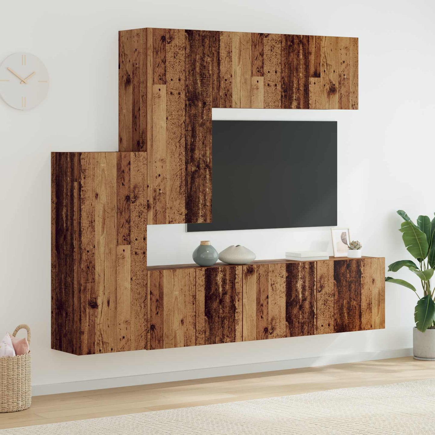 TV-Wandmöbel Wandmontiert 5 pcs Altholz Holzwerkstoff