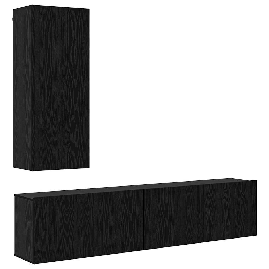 TV-Wandmöbel 5 pcs Schwarz Eichen-Optik Holzwerkstoff