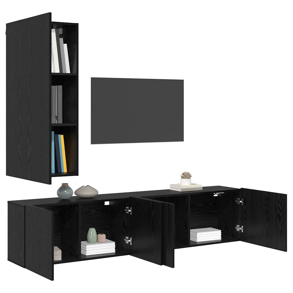 TV-Wandmöbel 5 pcs Schwarz Eichen-Optik Holzwerkstoff