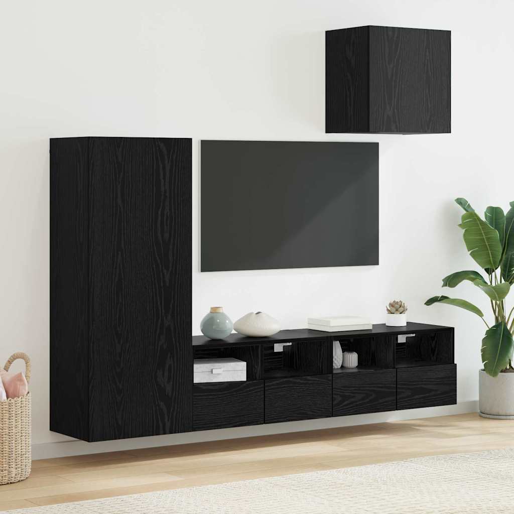 TV-Wandgeräte 4 pcs Schwarz Eichen-Optik Holzwerkstoff