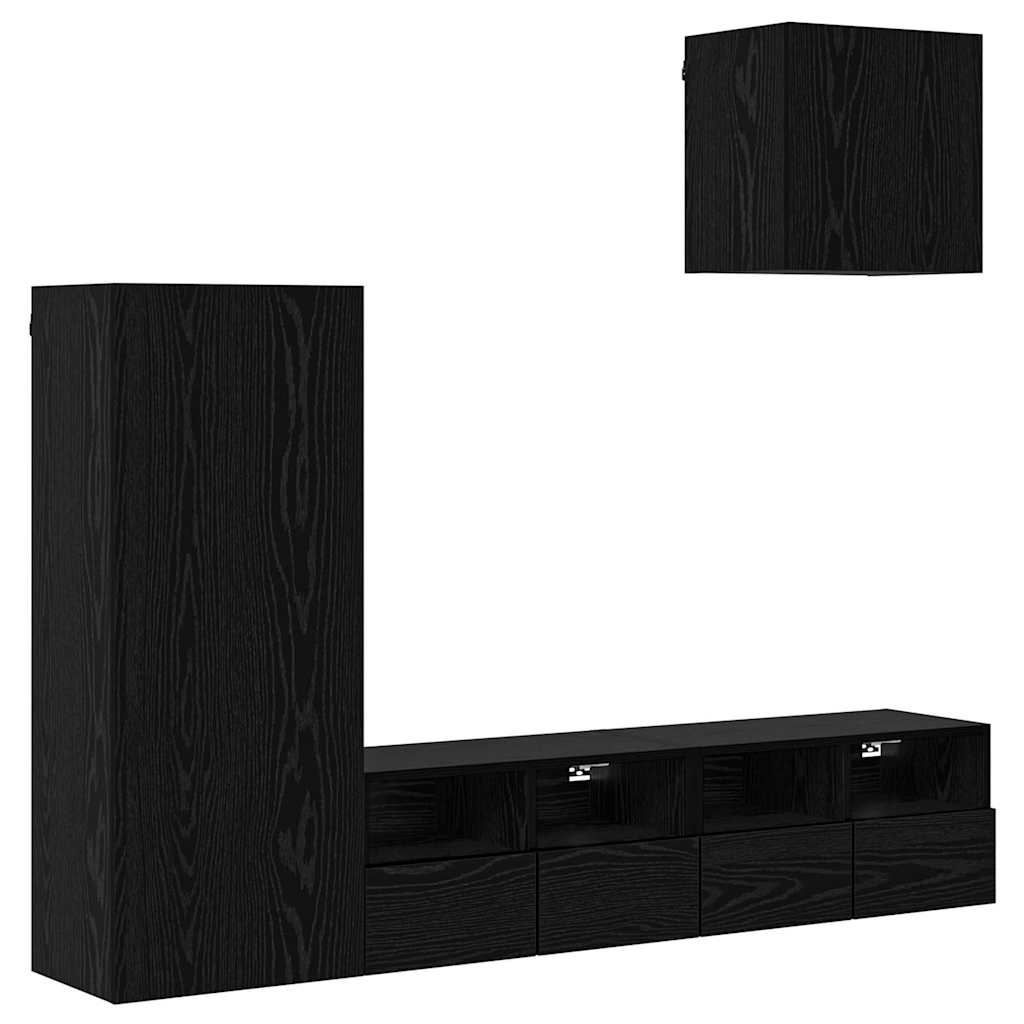 TV-Wandgeräte 4 pcs Schwarz Eichen-Optik Holzwerkstoff