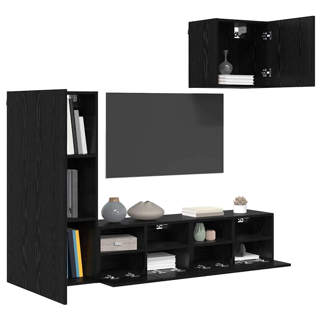 TV-Wandgeräte 4 pcs Schwarz Eichen-Optik Holzwerkstoff