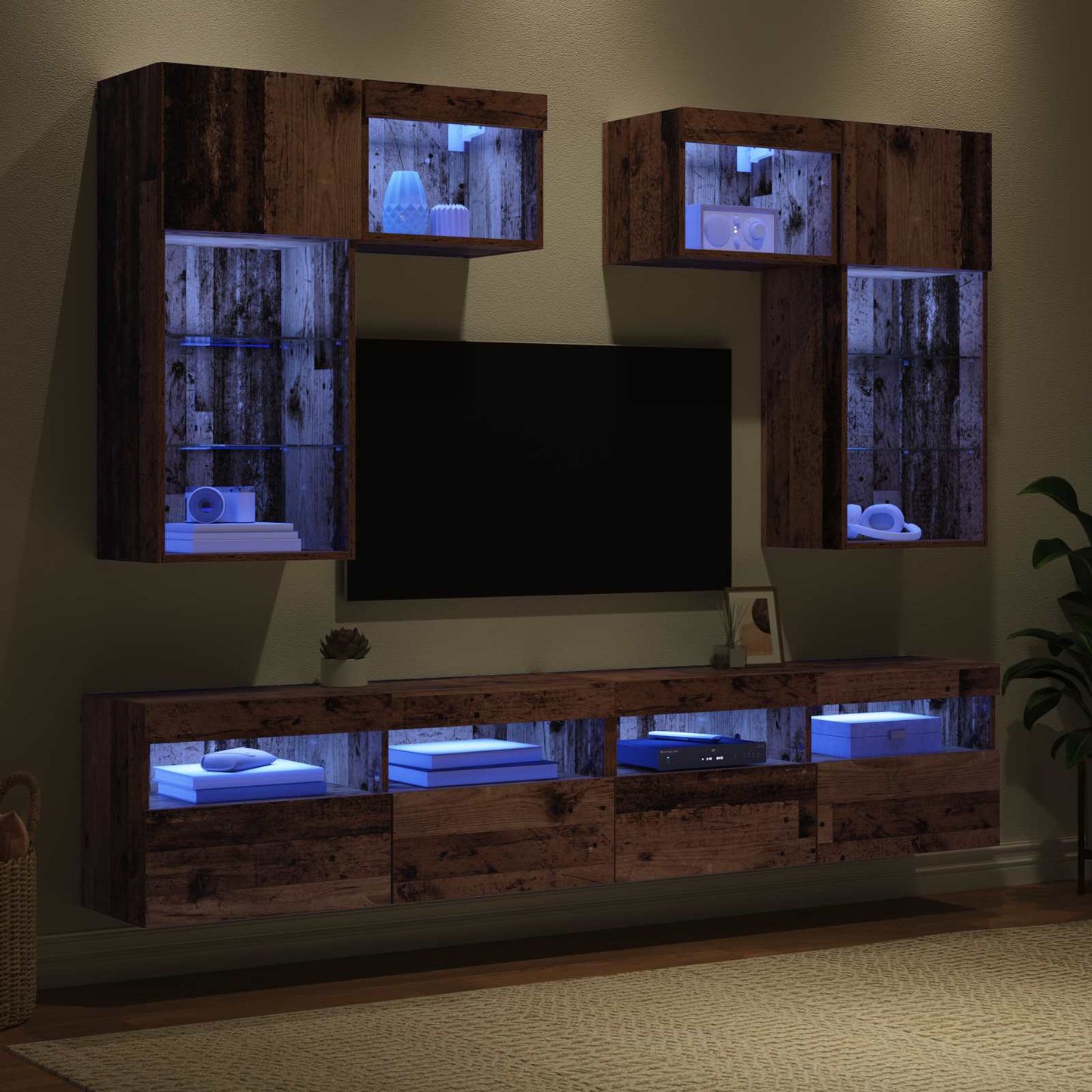 TV-Wandgeräte 6 pcs Schwarz Eichen-Optik Holzwerkstoff