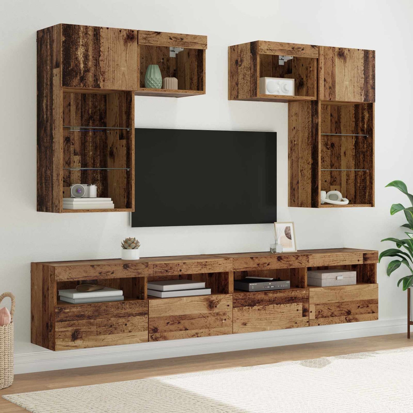 TV-Wandgeräte 6 pcs Schwarz Eichen-Optik Holzwerkstoff