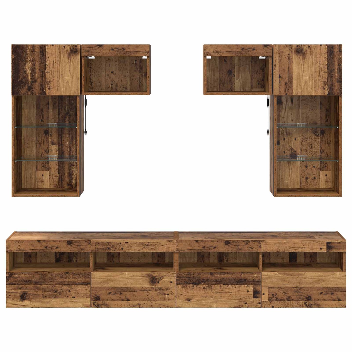 TV-Wandgeräte 6 pcs Schwarz Eichen-Optik Holzwerkstoff