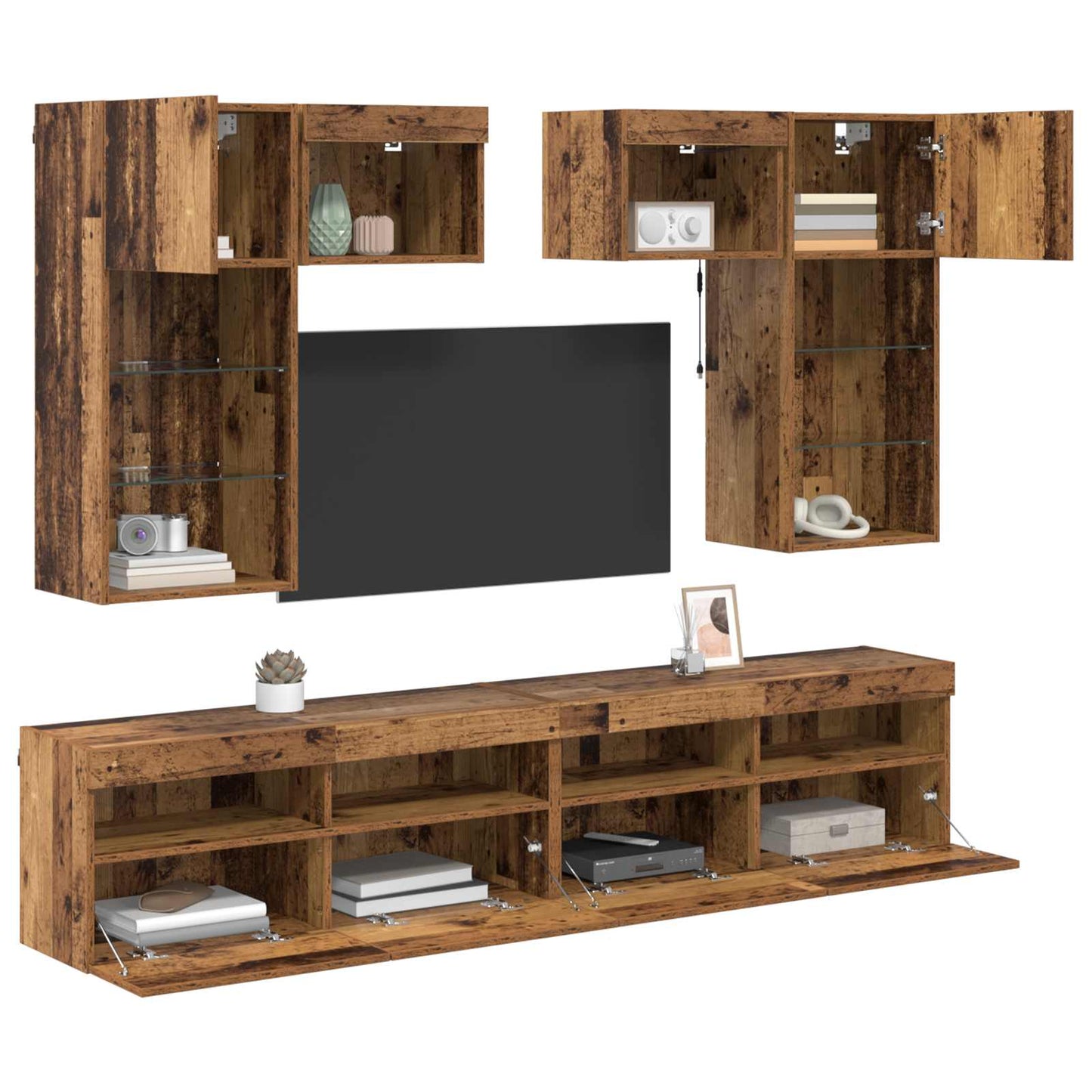 TV-Wandgeräte 6 pcs Schwarz Eichen-Optik Holzwerkstoff