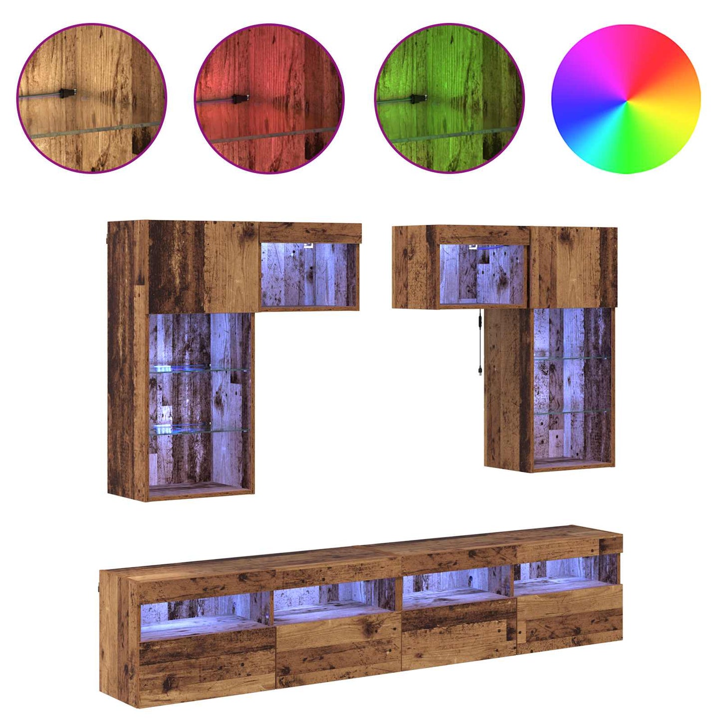 TV-Wandgeräte 6 pcs Schwarz Eichen-Optik Holzwerkstoff