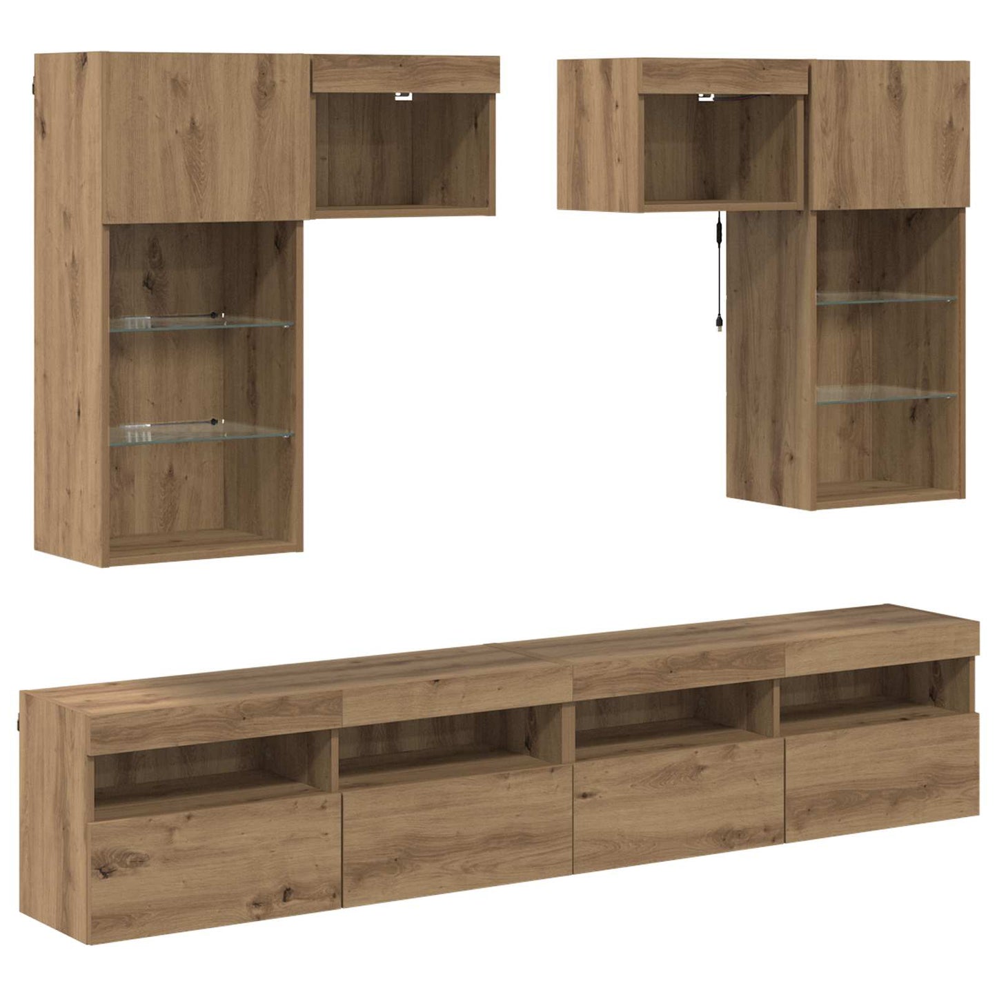 TV-Wandgeräte mit LED-Lichtleisten 6 pcs Altholz Holzwerkstoff