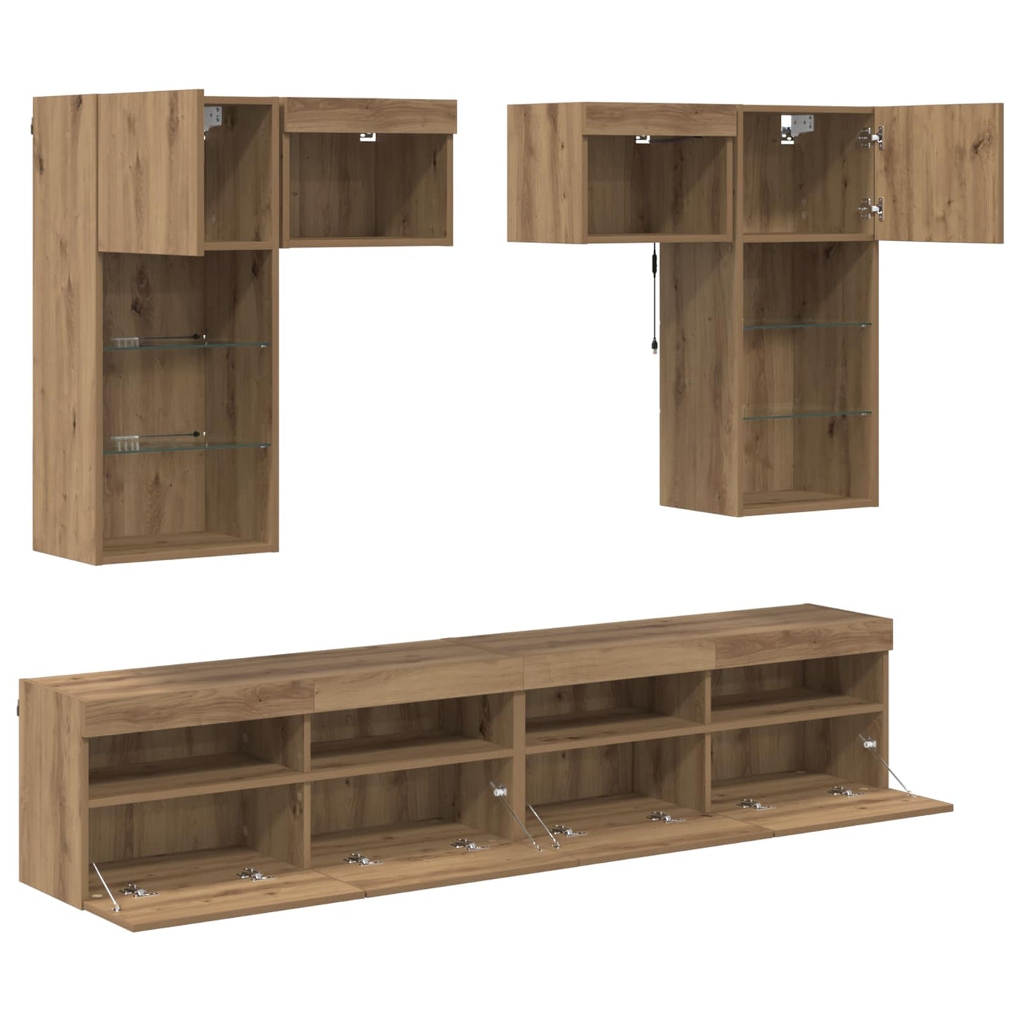TV-Wandgeräte mit LED-Lichtleisten 6 pcs Altholz Holzwerkstoff